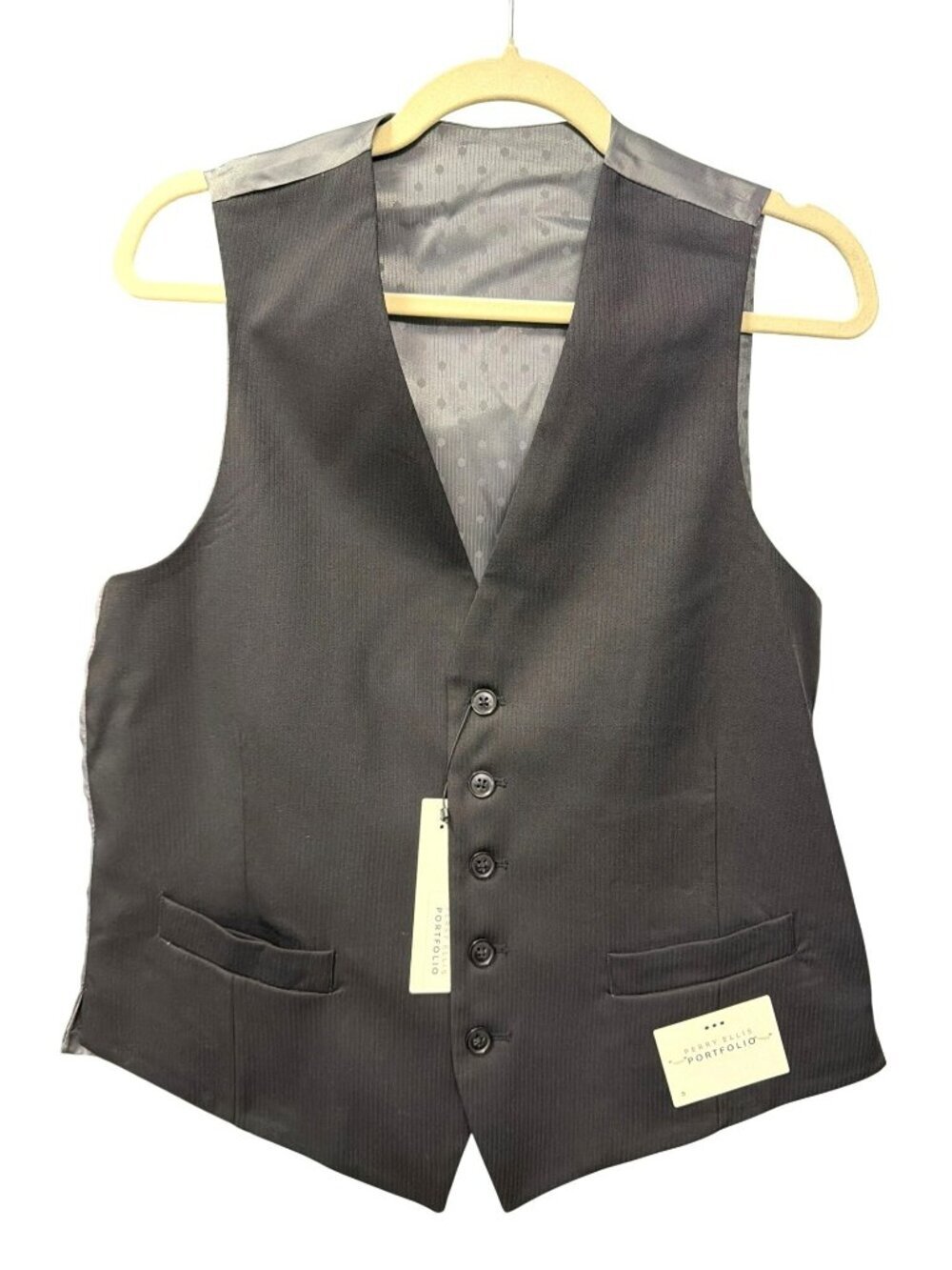 Perry Ellis Portfolio Mens Black Shadow Cord Vest Size Small New